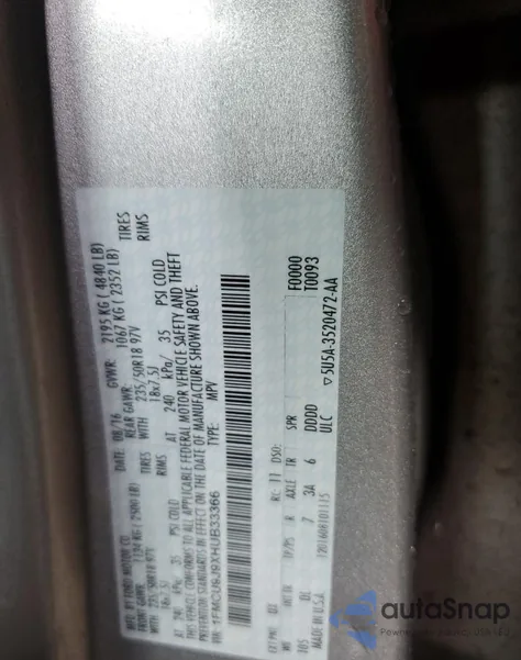 2017 Ford Escape Titanium из США, поврежденный, VIN 1FMCU9J9XHUB33366